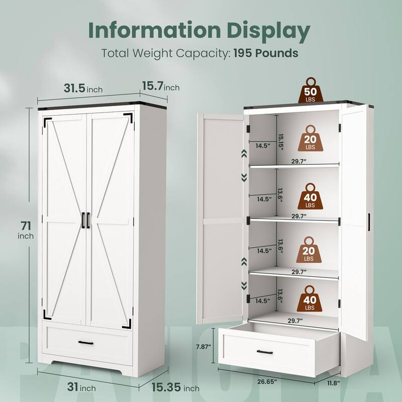 71" Tall Kitchen Pantry Cabinet With Drawers & Shelves