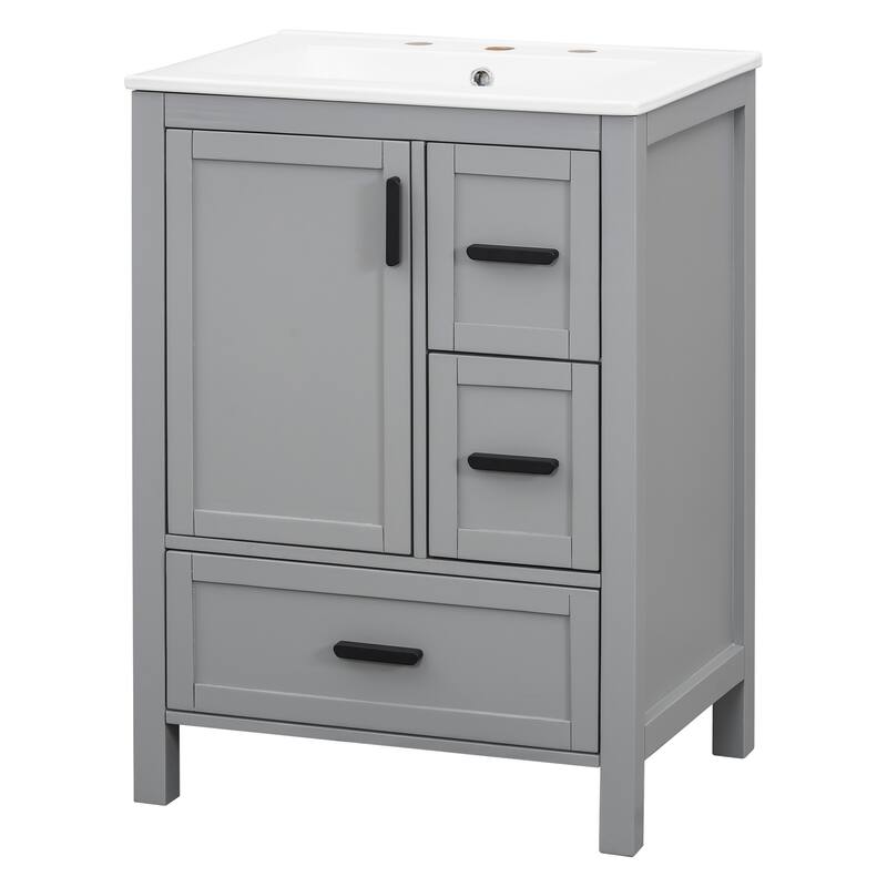 GDFStudio - Seren Bathroom Vanity with Ceramic Sink, Soft-Close Door, Shelf & 1 Drawer