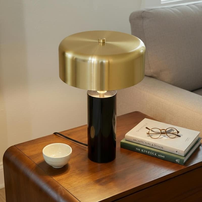 Valiente Gold Drum Table Lamp with Black Marble Accent