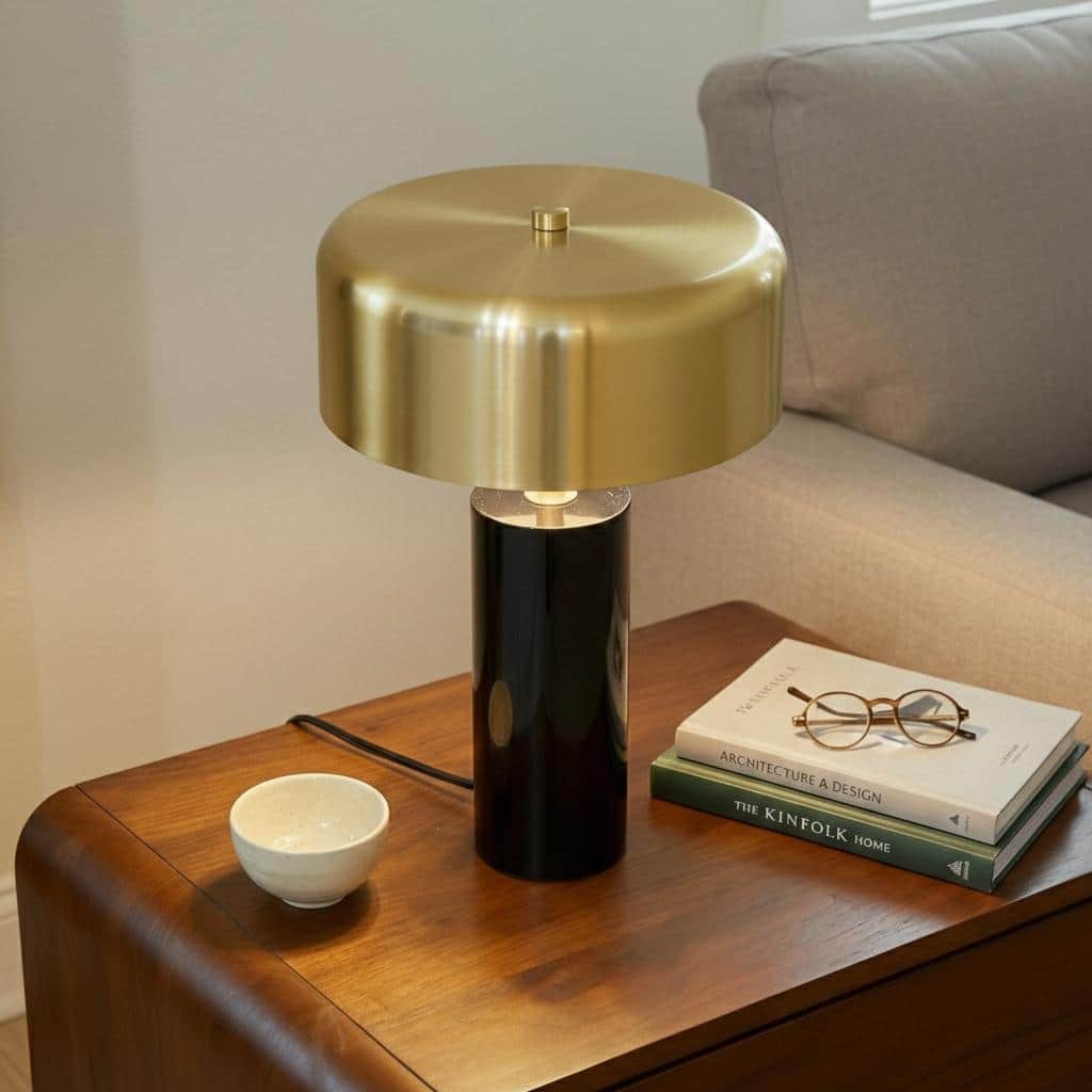 Valiente Gold Drum Table Lamp with Black Marble Accent