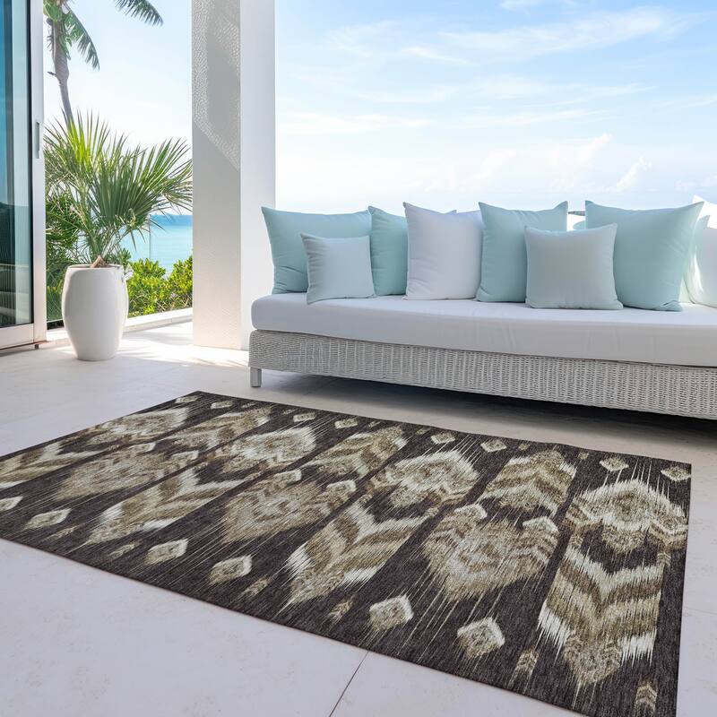 Machine Washable Indoor/ Outdoor Chantille Abstract Boho Rug - Brown - 8' x 10'