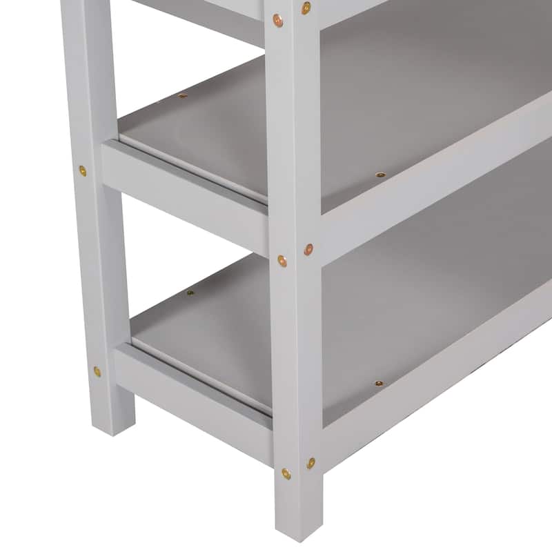 Pine Loft Bed with Storage Shelves