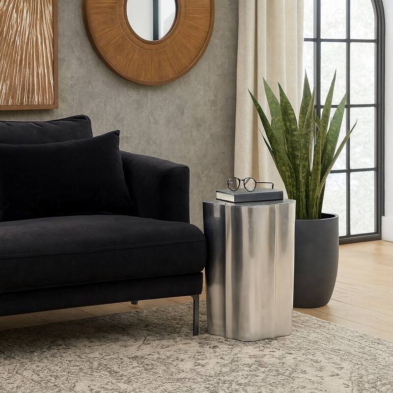 Aluminum Side Table Sculpted Base Modern Narrow Spaces Home Decor - 19.0"