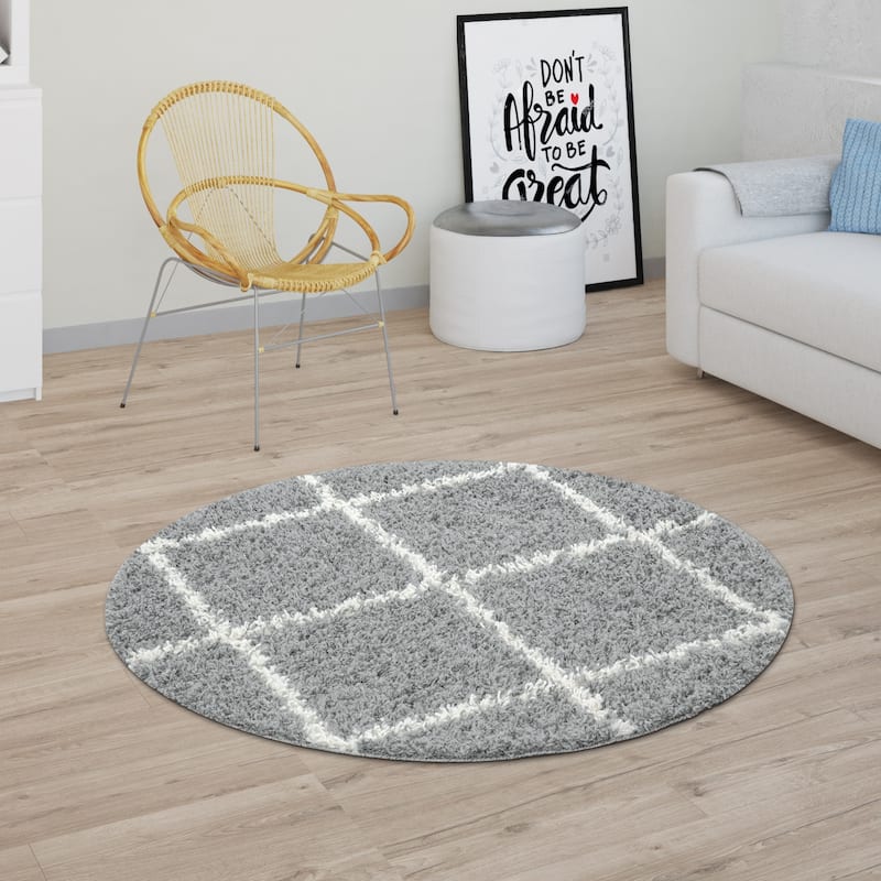 Soft Shag Rug in Anthracite with Diamond Pattern - Scandi Design
