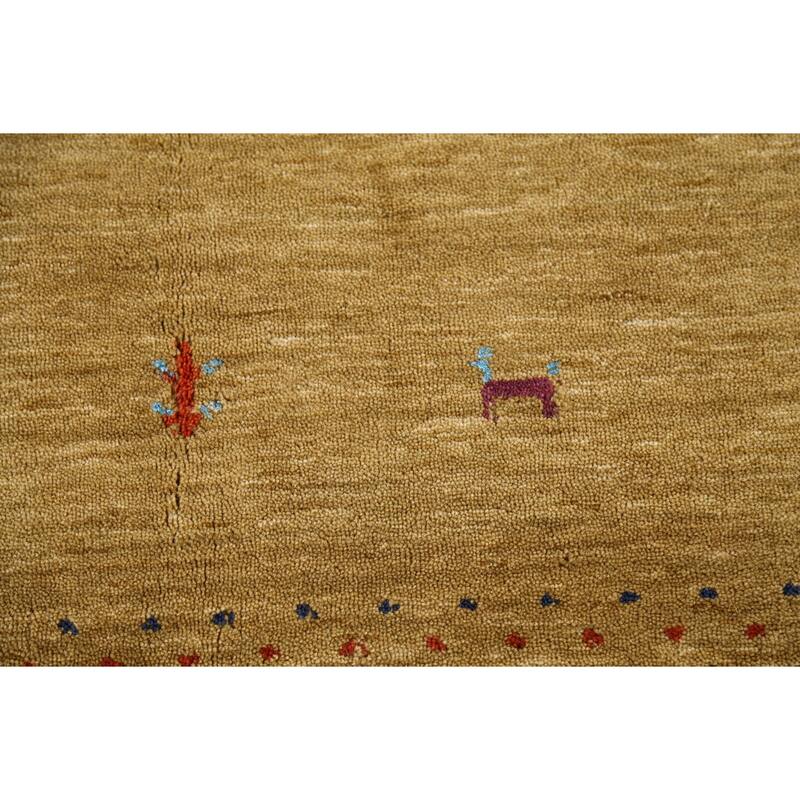 Tribal Gold Gabbeh Oriental Accent Rug Hand-Knotted Wool Carpet - 3'10"x 5'10"