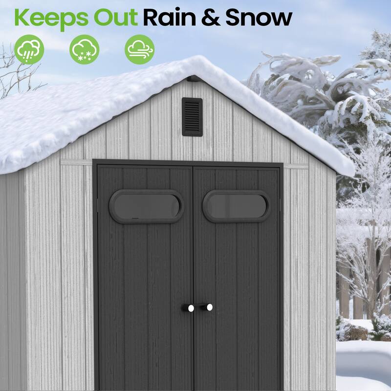 VredHom 8X8/8X10/8X12 FT All-Weather Outdoor Resin Storage Shed with Windows Floor for Patio Furniture and Tools