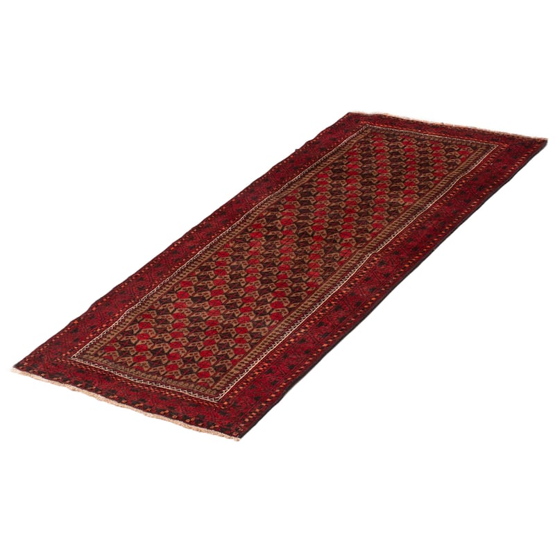 ECARPETGALLERY Hand-knotted Baluch Red Wool Rug - 2'11 x 6'4