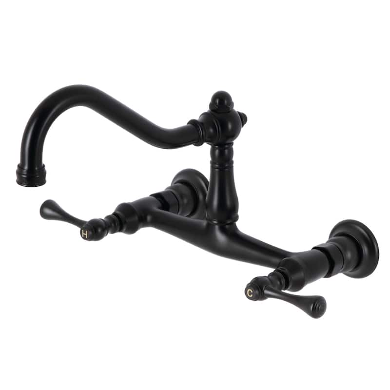 Vintage Two-Handle Wall Mount Bathroom Faucet - Matte Black
