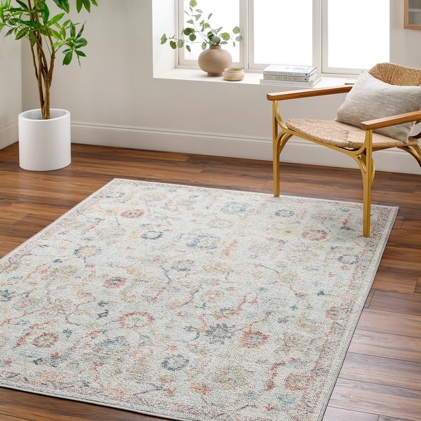 slide 2 of 7, Livabliss Calhoun Vintage Damask Washable Area Rug 2' 7" x 4' - Light Grey - Rectangle