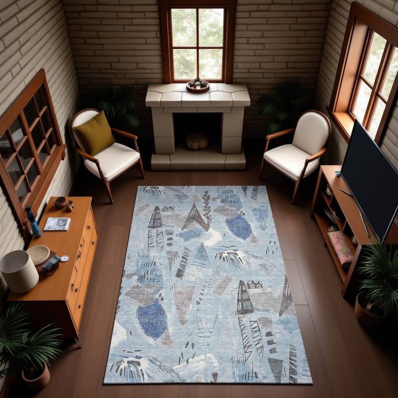 Premium Washable Super Soft Abstract Fragments Mayfield Rug - Sky - 2'6" x 3'10"