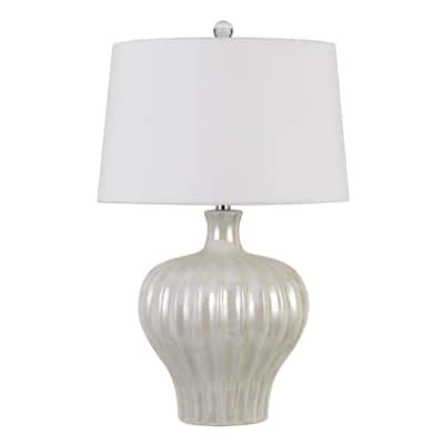 Urn Shaped Ceramic Base Table Lamp with Ribbed Pattern, White