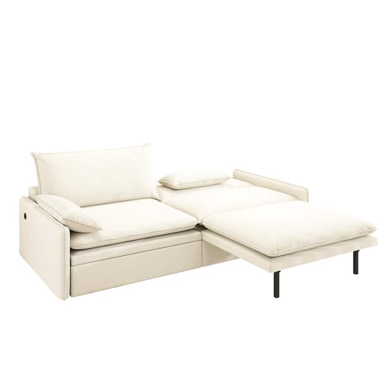 Modern Convertible Sofa Bed, Chenille Fabric Couch with Pull-Out Sleeper Bed, Living Room Loveseat with USB Port, Hidden Storage