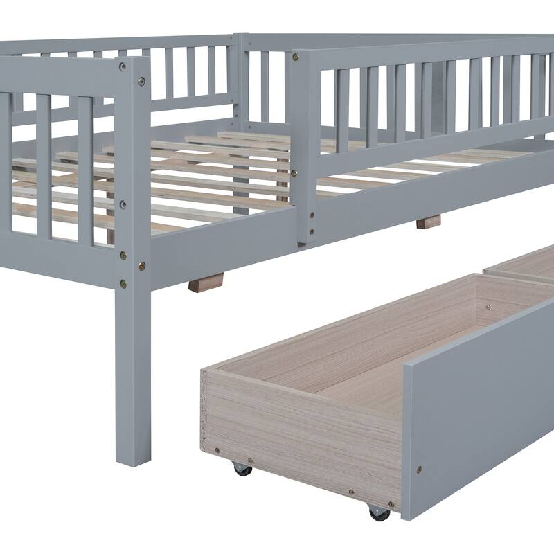 Full Size Daybed with Two Drawers, Gray, Space-Saving, Multi-Functional