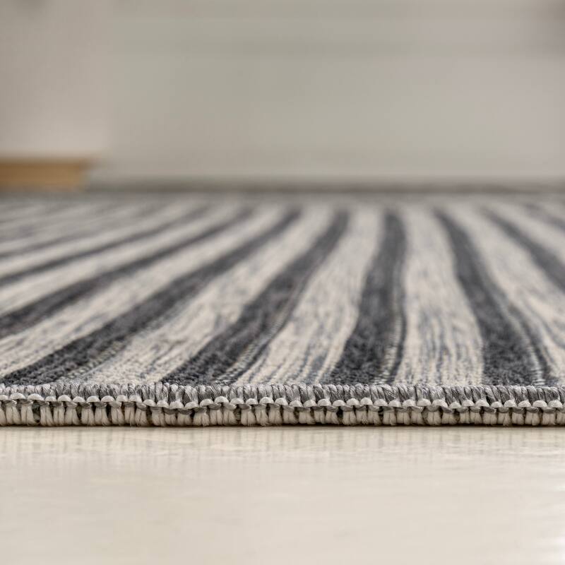 JONATHAN Y Reversible Bijan Mid-Century Modern Arch Stripe Machine-Washable Cream/Beige Indoor/Outdoor Rug