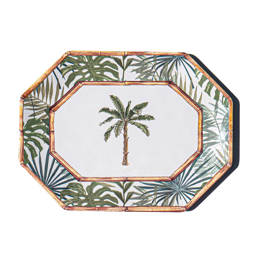 Abode Homewares Rainforest Palm Melamine Octagonal Platter - Green - 16" x 12"