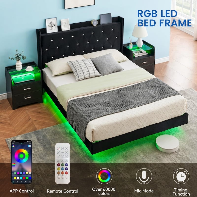 Platform Floating Bed Frame with LED Lights