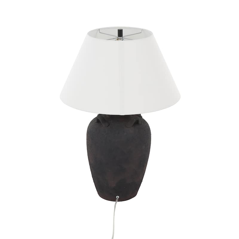 Ceramic Distressed Antique Style Textured Vase Table Lamp with White or Cream Linen Shade - Brown or Black - Roche River Decor