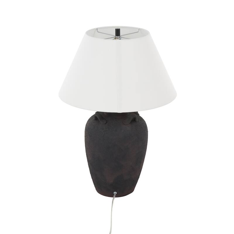 Light Brown, Black or Brown Ceramic Tall Distressed Antique Style Pot Vase Room Table Lamp with White Linen Shade