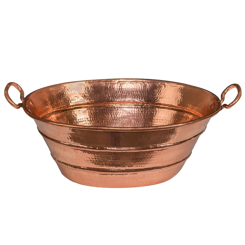 16-in Oval Bucket Vessel Hammered Copper Sink with Handles in Polished Copper (VOB16PC)