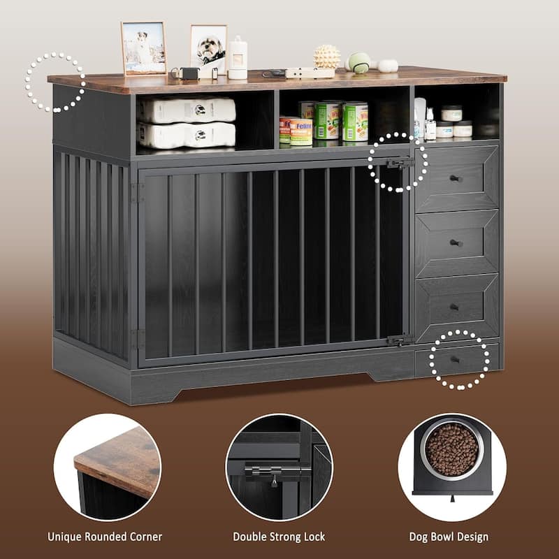 48 Inch Heavy-Duty Dog Crate Kennel for Small & Medium Dogs with Storage Shelves