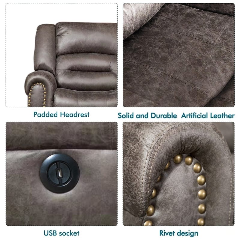 Breathable Leather Power Recliner With USB Port for Living Room and Theater