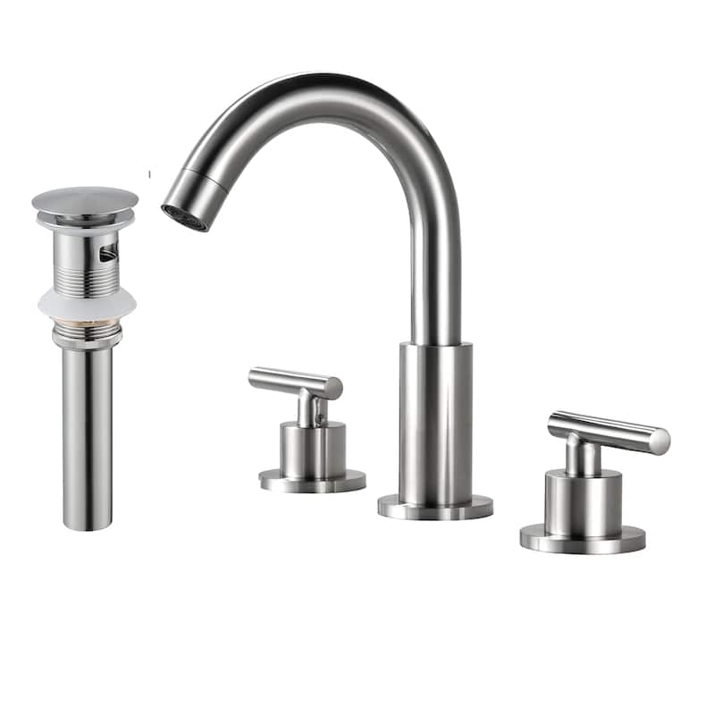8.3"H Solid Brass Widespread 2-handle Bathroom Sink Faucet with Pop-Up Drain Assembly - Brushed Nickel