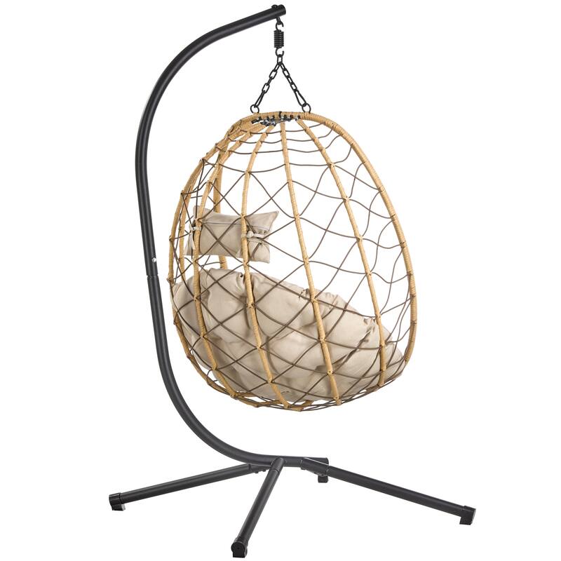 Summit Hanging Egg Swing Chair with Brown Frame & Foldable Shell for Home Patio Garden Backyard Porch