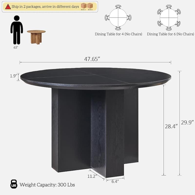 47" Modern Round Dining Table, Thickened Kitchen Table for Dining Room