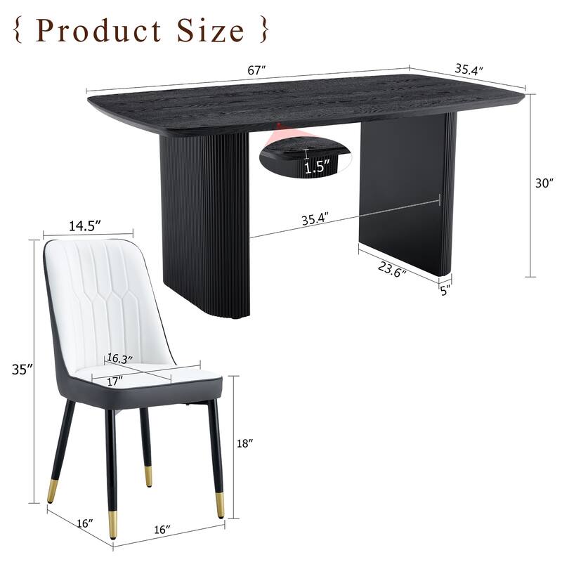 5-Piece Dining Table Set.67 * 35.4 inch wood grain MDF dining table with 4 PU cushions and metal legs