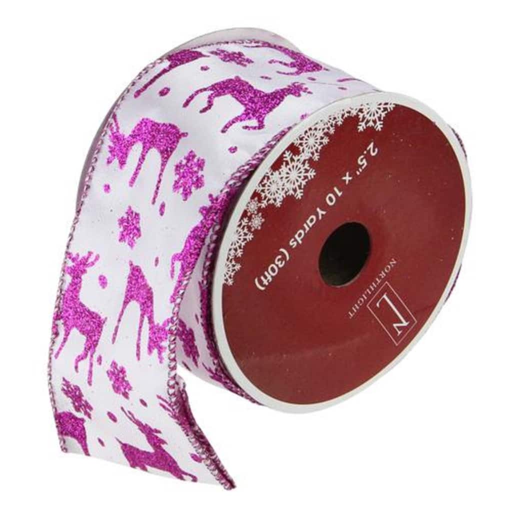 Glistening Purple Reindeer and Star Christmas Wired Craft Ribbon 2.5" x 10 Yards - 2.5" x 120 Yards