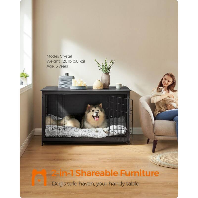 Wooden Dog Crate with Removable Tray, Indoor Pet Crate End Table