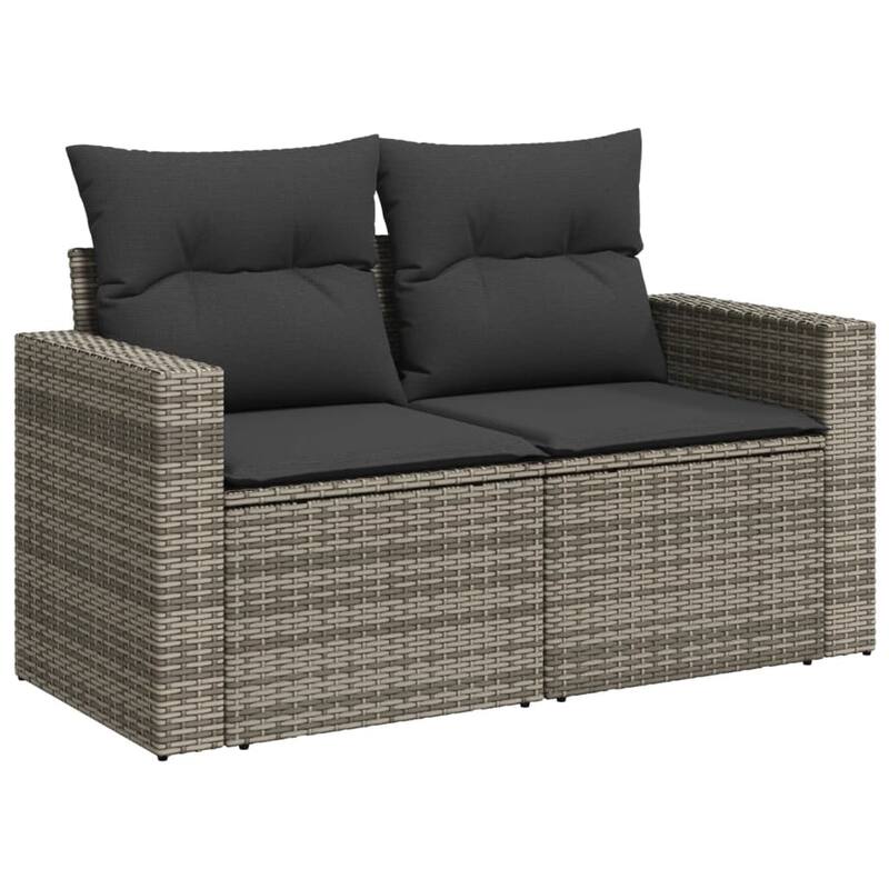 vidaXL Patio Sofa with Cushions 2-Seater Modular Couch Loveseat Poly Rattan - 24.4 x 51.6 x 27.2 in