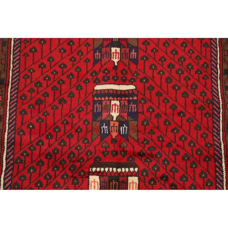 Geometric Tribal Hamedan Persian Area Rug Wool Handmade Foyer Carpet - 3'2" x 4'10"