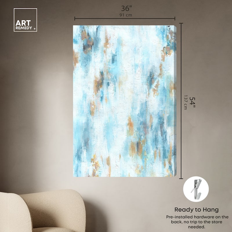 Art Remedy Textured Shades Gallery Wrapped Blue Abstract 1 Piece Canvas Wall Art