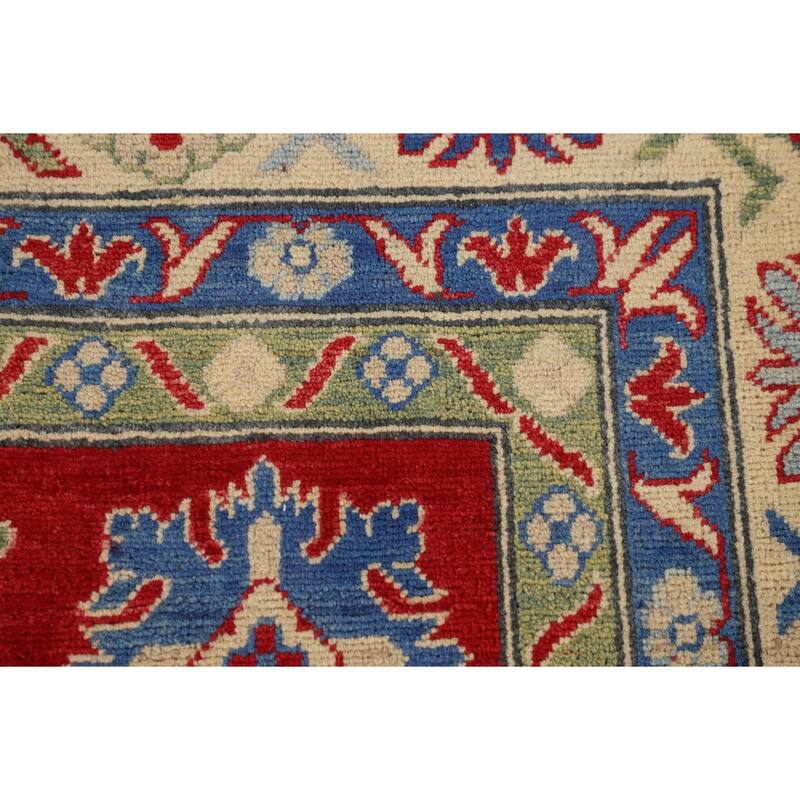 Geometric Red Kazak Oriental Area Rug Living Room Handmade Wool Carpet - 6'7" x 9'10"