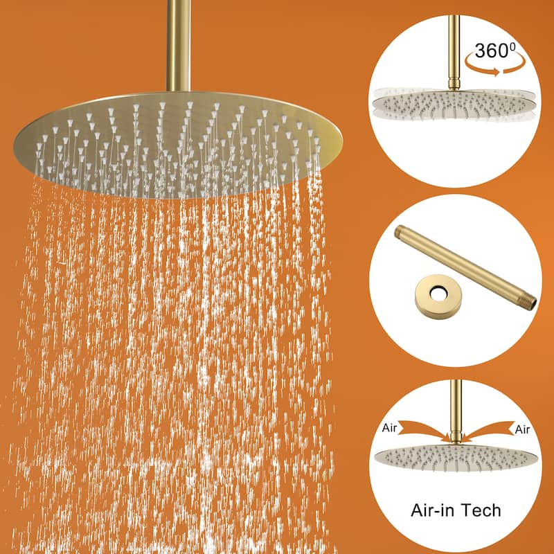 5-Spray Patterns with 2.5 GPM 12 in. Ceiling Mount Dual Shower Heads with Valve Included