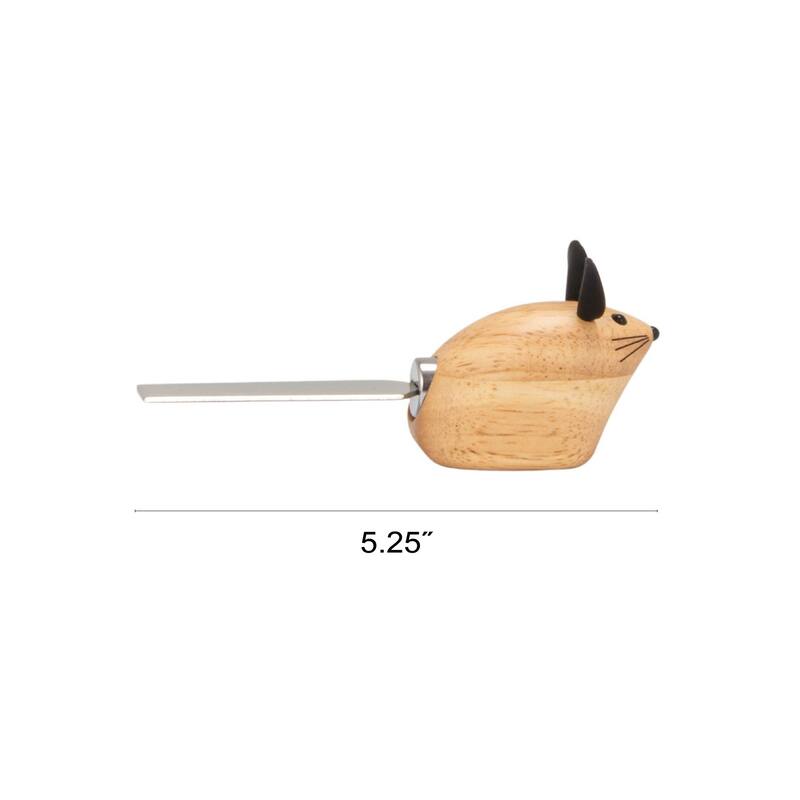 3-Piece Rubberwood & Stainless Steel Cheese Knives with Mouse Shaped Handles - 5.25"L x 1.5"W x 1.5"H