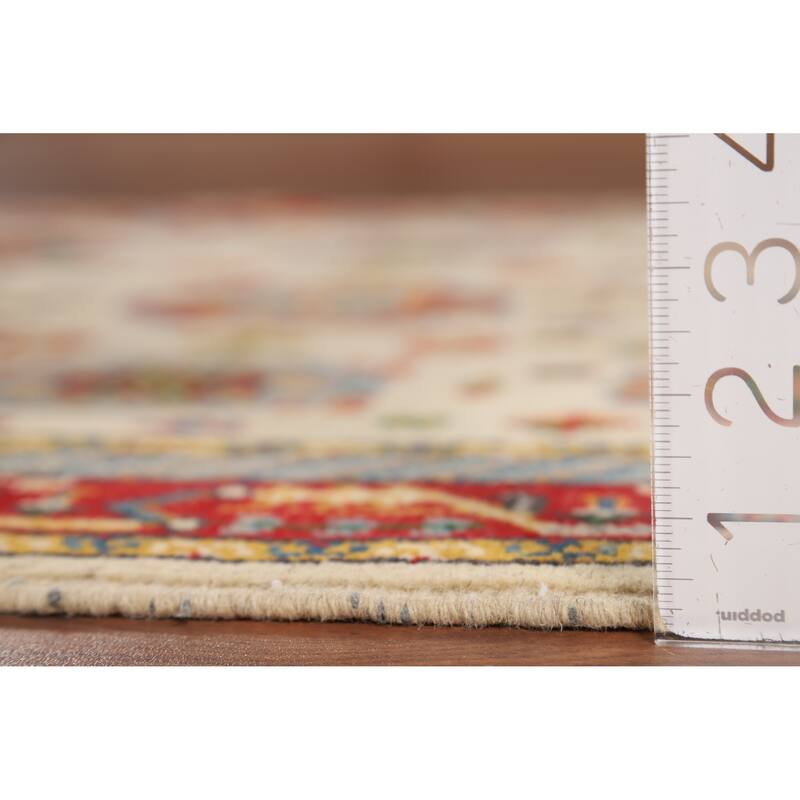 Traditional Kazak Foyer Rug Handmade Beige Geometric Wool Carpet - 3'4" x 4'11"