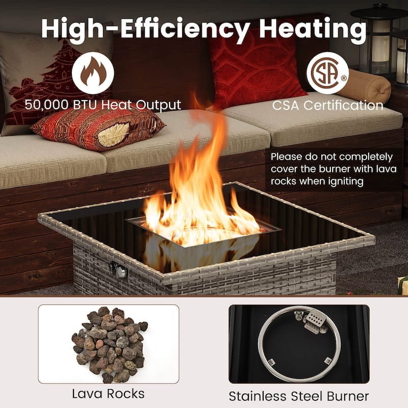 Costway 32.5" Propane Fire Pit Table Outdoor Wicker Gas Firepit with - See Details