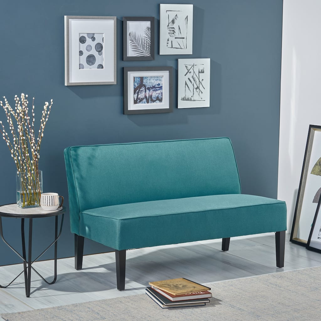 Minimalist Linen Upholstered Sofa Couch with Wood Frame, Teal Living Room Loveseat 2-Seater Sofa Settee Couch
