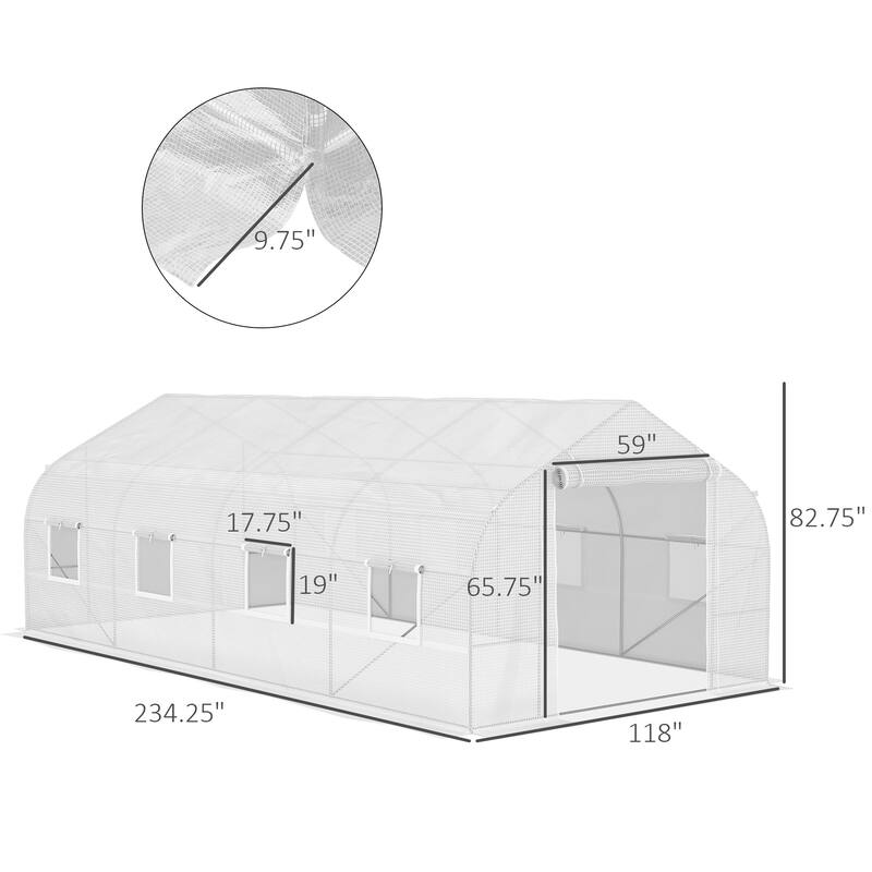 Outsunny 20' x 10' x 7' Walk-In Greenhouse, Outdoor Gardening Canopy Hot House with 8 Roll-up Windows