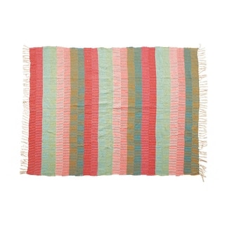 Woven Recycled Cotton Blend Striped Throw with Tassels, Multi Color