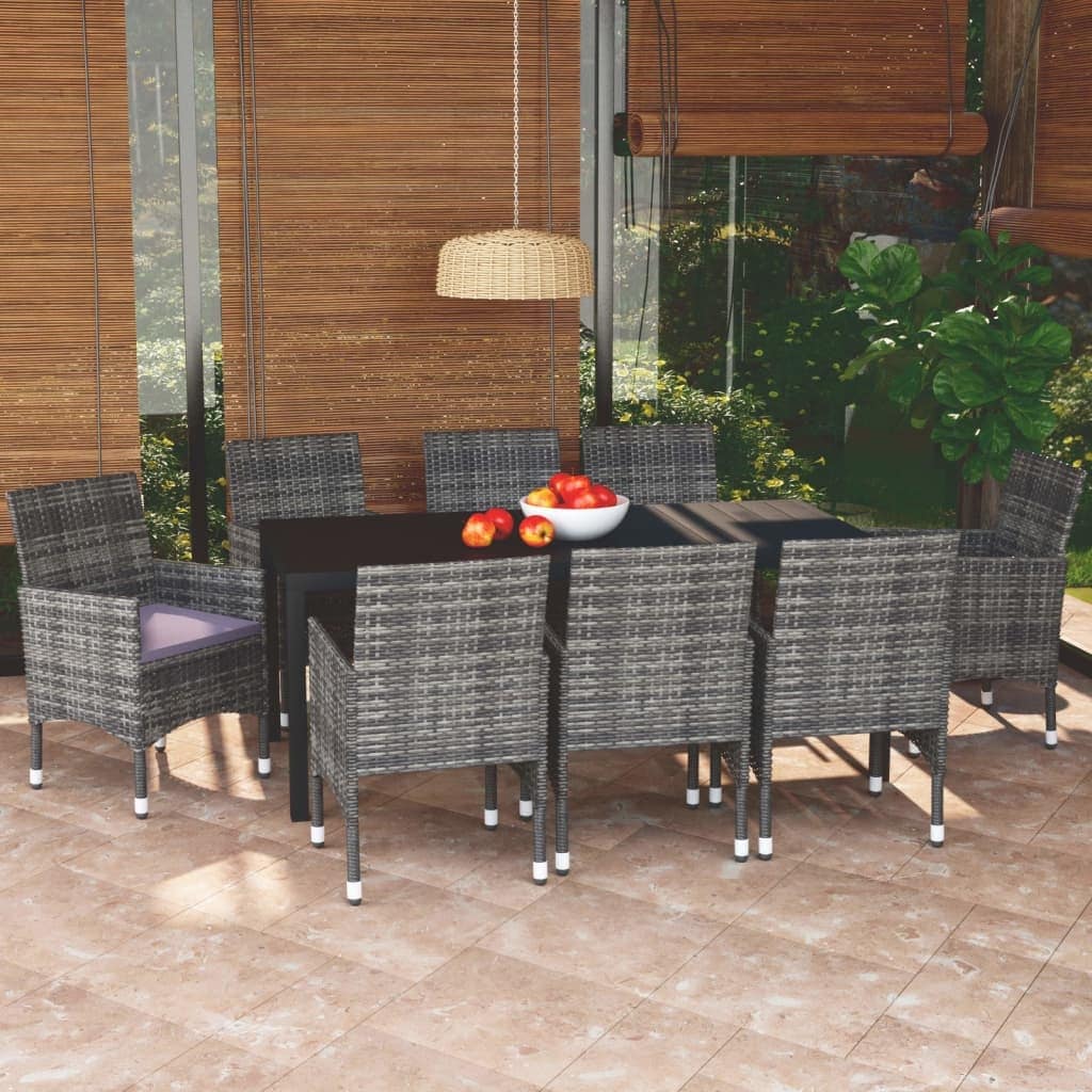 vidaXL Patio Dining Set with Cushions Poly Rattan