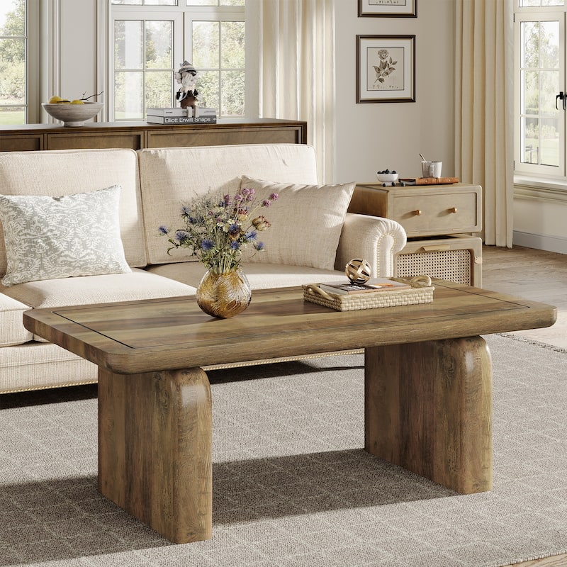 Rectangle Coffee Table, 47-Inch Farmhouse Tea Table with Thickened Tabletop - Brown - Wood