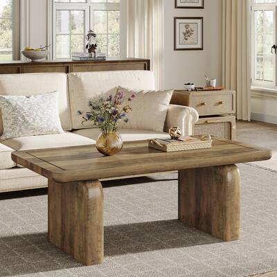 Rectangle Coffee Table, 47-Inch Farmhouse Tea Table with Thickened Tabletop