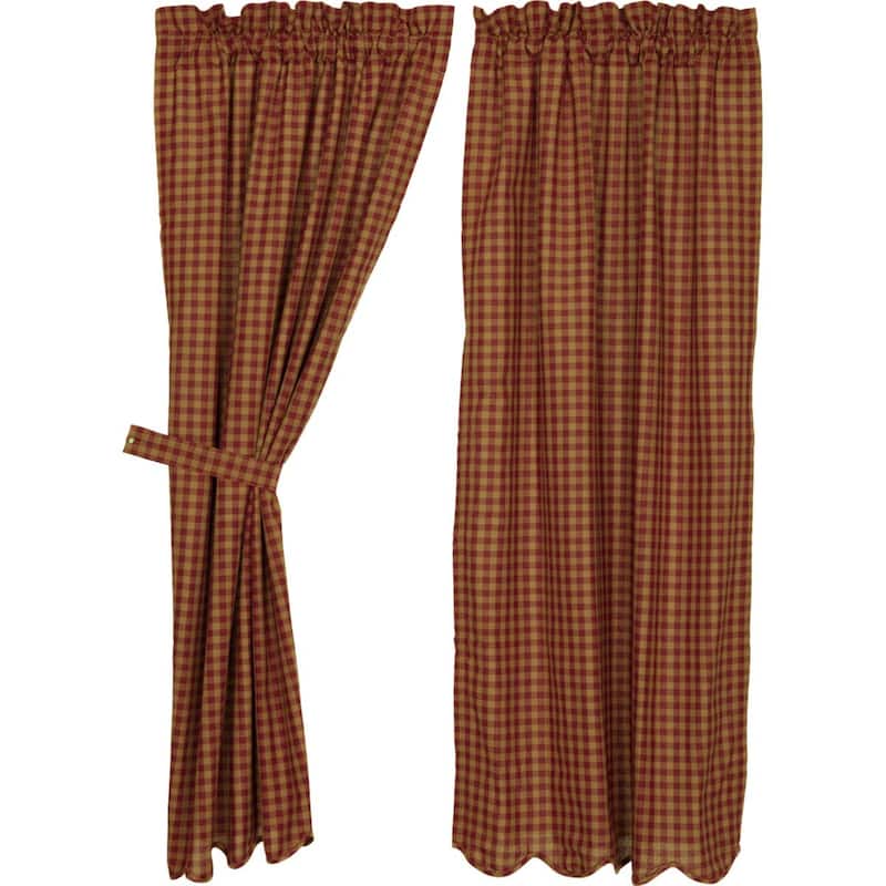 Primitive Curtains VHC Burgundy Check Short Panel 63x36 - Short Panel 63x36