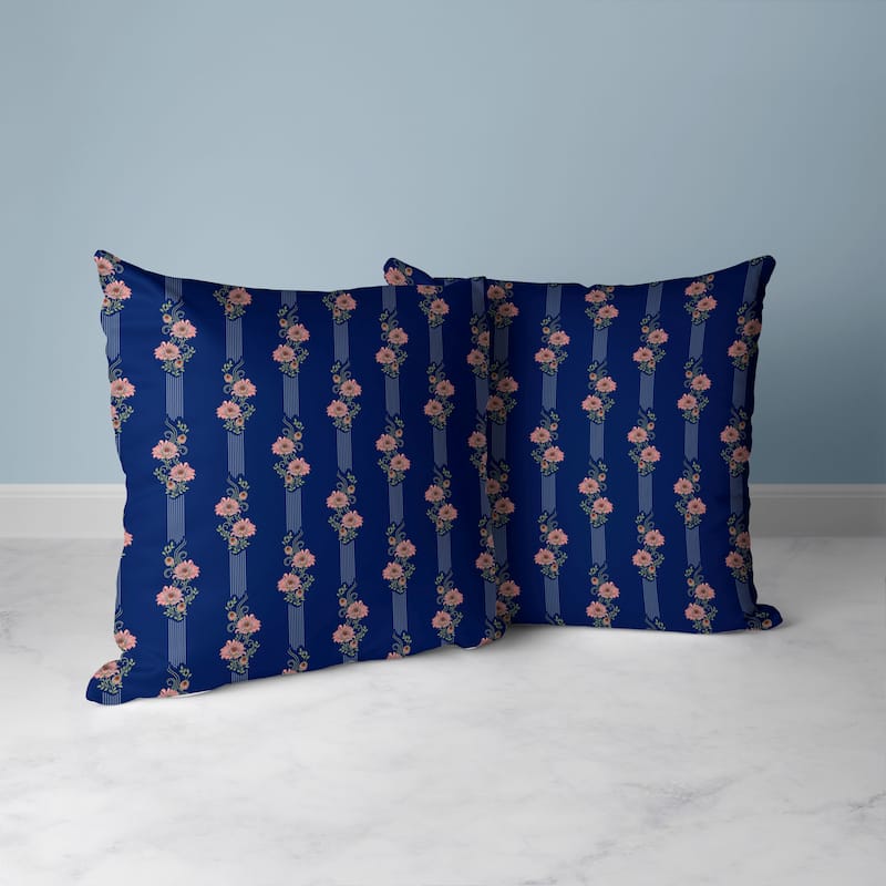 Blue And Pink Floral Luminosity Indoor/Outdoor Throw Pillow Zipper