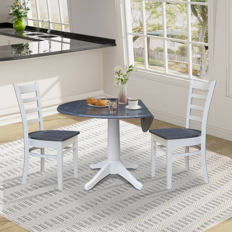 42" Round Top Dual Drop Leaf Pedestal Table with Dining Chairs