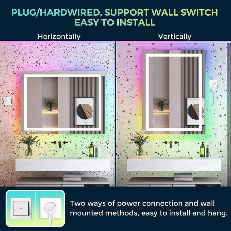 LED & RGB Lighted Anti-Fog Temperd Glass Wall Bathroom Vanity Mirror