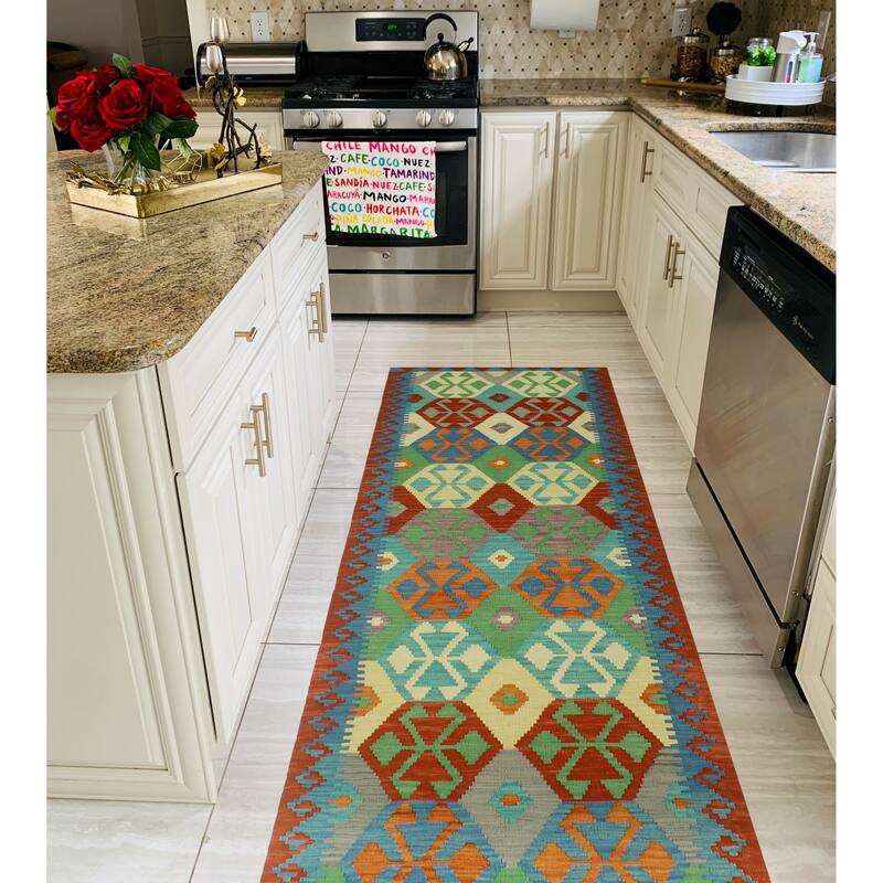 Hand-Woven Sangat Kilim Clair Red/Blue Runner - 2'9" x 9'7"